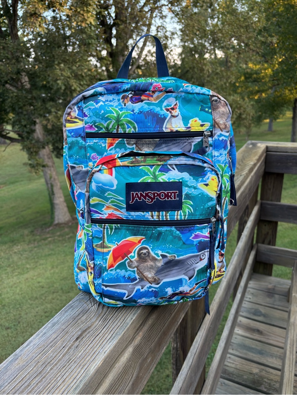 Jansport Sloth Shark Backpack Large Tropical New No Tag